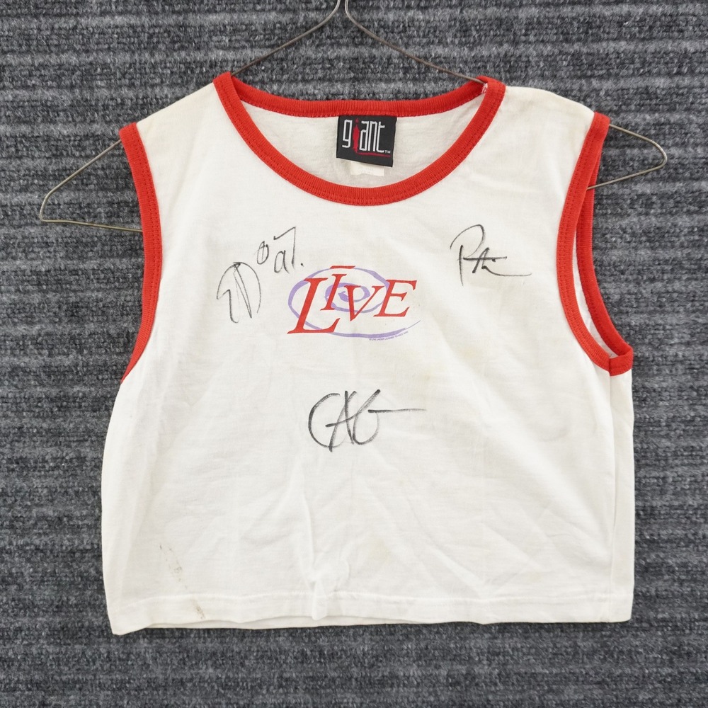 Vintage 90s Giant Live Band Ringer Crop Top Women One Size White Autographed